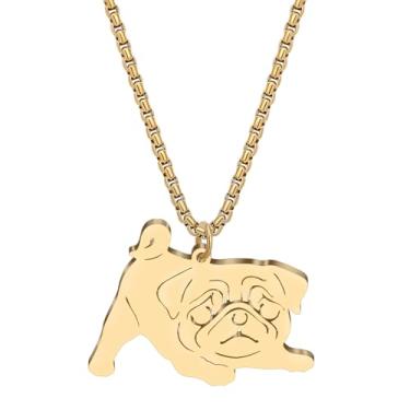 Imagem de LONYOO Colar de aço inoxidável fofo de pug para amantes de pug, pingente de animal de estimação, joia feminina banhada a ouro 18 K, Medium, Aço inoxidável, Sem Pedra Preciosa