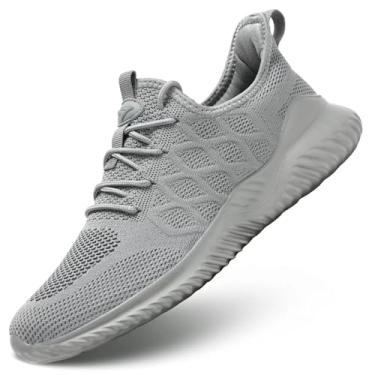 Imagem de Yopin Tênis de caminhada masculino, tênis de corrida, tênis de malha, casual, esportivo, respirável, Cinza, 42