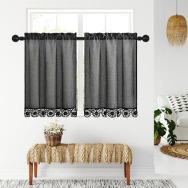 Imagem de Gibelle Cortinas de cozinha boho cinza de 61 cm de comprimento, 2 painéis de cortinas de café de fazenda com borla, cortina pequena de linho para trailer, banheiro, pia, armário, meia porta, janelas