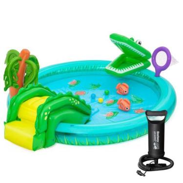 Imagem de Piscina Infantil Playground Crocodilo 210L Bestway com Bomba Manual