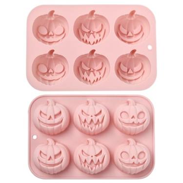 Imagem de UR URLIFEHALL 2 peças de moldes de chocolate de abóbora de Halloween 3D moldes de fondant de silicone para bolo, feito à mão, sabonete, muffin, cheesecake, brownie, artesanato
