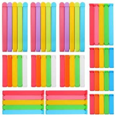 Imagem de Conjunto de 60 clipes de plástico para selar sacos para armazenamento de alimentos e lanches, alimentos coloridos, frescos, salgadinhos, saco de pão, prendedor para pacotes de alimentos de cozinha