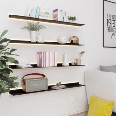 Imagem de Prateleiras De Parede Flutuantes, Ferro Com Luzes Prateleira De Exibição Prateleira De Livros Montada Na Parede Simples Produtos Luminosos Prateleiras De Parede Laminadas De, Noir, 60x20x6cm