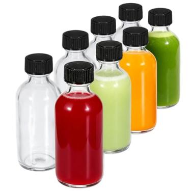 Imagem de JohnBee Pacote com 8 garrafas de vidro redondas Boston pequenas de 59 ml - Mini garrafa de viagem à prova de vazamento de 60 ml para óleo essencial DIY - com etiquetas, funis e pincéis