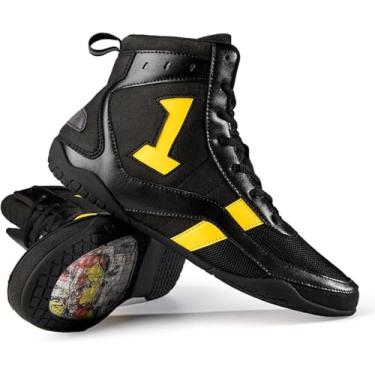 Imagem de Musculação Boxe Sapato Core Wrestling Shoes Lightweight Fighting Sports Wrestling Shoes Non-slip Lightweight Sweat Absorbing Para Homens Mulheres E Crianças, Black, 41EU