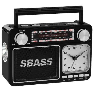 Imagem de Rádio Portátil Recarregável Bluetooth Sbass Relógio, Usb, Tf