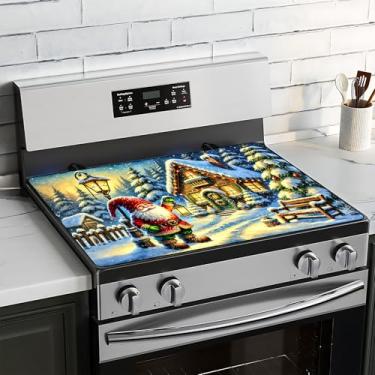 Imagem de BVBOX Capa superior de fogão de Natal para fogão elétrico 71 x 50 cm, capas de vidro para fogão a gás, tapete protetor de fogão decorativo lavável para cozinha doméstica (Papai Igloo, 71 x 50 cm)