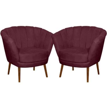 Imagem de Kit 02 Poltrona Pétala Flor Decorativa Suede Bordô