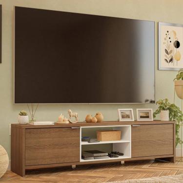 Imagem de Rack para TV até 80 Polegadas 180cm 2 Portas Rustic/Branco Linz Madesa