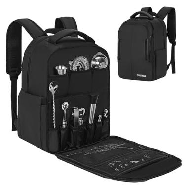 Imagem de OUUTMEE Bolsa de barman, kit de bartender, mochila de viagem para conjunto de coqueteleira, bolsa de transporte portátil com compartimentos para garrafas de vinho, para viagem em casa e festa ao ar