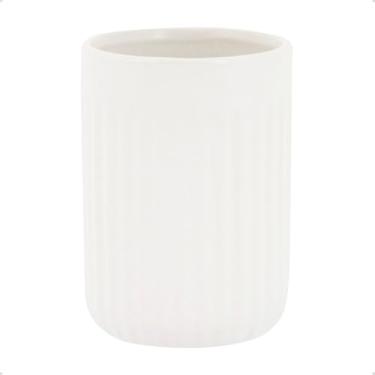 Imagem de Porta Escova de Dente Canelada de Cerâmica Branco Organizador Banheiro