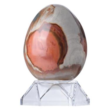 Imagem de Rockcloud Esfera de ovo de pedra do oceano natural com suporte de acrílico Estatueta de esfera de cristal Reiki polido para bênção de Páscoa e decoração de casa, 1 a 0,2 kg