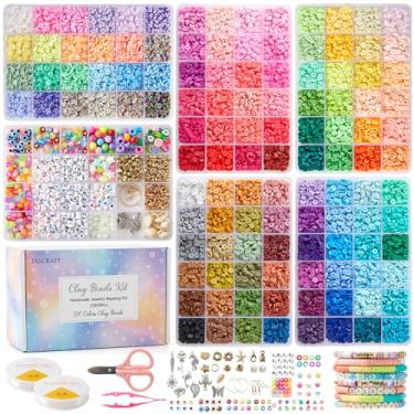 Imagem de INSCRAFT 22.000 peças de contas de argila para kit de fabricação de pulseiras, contas de argila de polímero redondas planas de 120 cores, kit de pulseira de amizade, contas Heishi para fazer joias DIY, presente de artesanato para meninas adolescentes de 6 a 12 anos