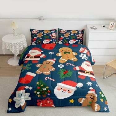 Imagem de Feelyou Conjunto de edredom de Natal para todas as estações, Papai Noel, conjunto de cama com 2 fronhas, roupa de cama de microfibra de microfibra infantil, decoração de quarto de pinheiro, respirável
