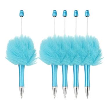 Imagem de PATIKIL Canetas fofas com contas, contas de plástico felpudas, esferográficas, para escrever presentes, materiais de escritório, 5 peças (azul claro)