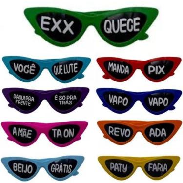 Imagem de Kit 10 Óculos Gatinho Escuro Frases Festa Balada Casamento