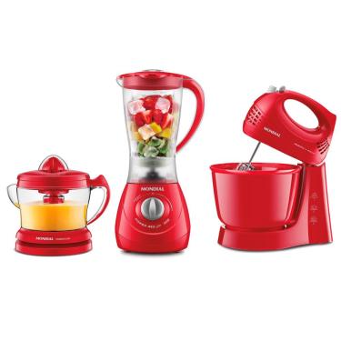 Imagem de Kit Especial Batedeira Liquidificador e Espremedor KT201 Mondial Vermelha 220V