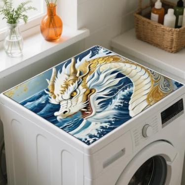 Imagem de GLOBLELAND Dragão chinês lavadora e secadora tapete de cobertura contra poeira 59,9 x 59,9 cm oceano dragão dourado máquina de lavar roupa protetor superior almofadas animais antiderrapante lavagem