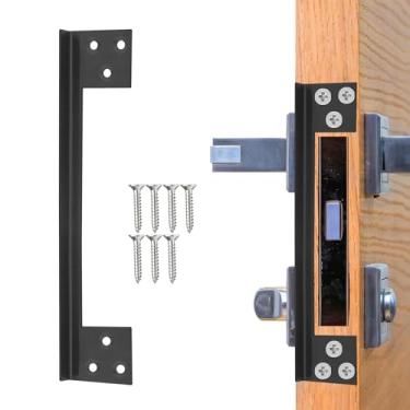 Imagem de Placa de proteção de trava de porta, placa de reforço de porta em forma de L de 18 cm, protetor de trava de segurança de porta de aço inoxidável, tampa de trava de porta para bloquear o acesso à