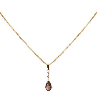 Imagem de Colar prata 925 banhada em ouro 18k gota marrom e brilhantes