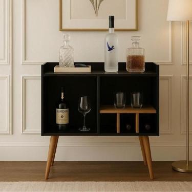 Imagem de Aparador Moderno c/ Adega p/ Vinhos, Porta Taças e Mini Bar - JM, pret