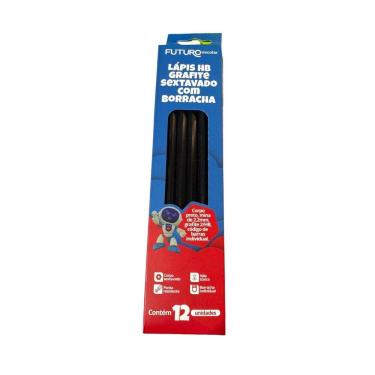 Imagem de Kit 12 Lápis Sextavado Grafite Hb Com Borracha Corpo Preto