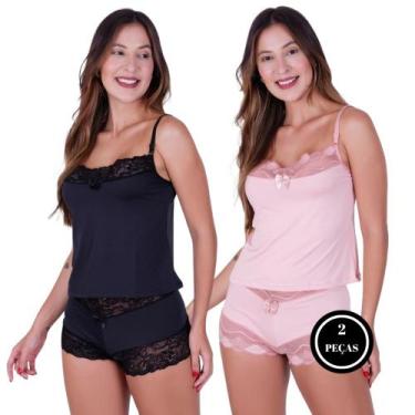 Imagem de Kit 2 Baby Doll Confortável Detalhe Renda -c16 KIT 2 LORENA ROSÊ PRETO