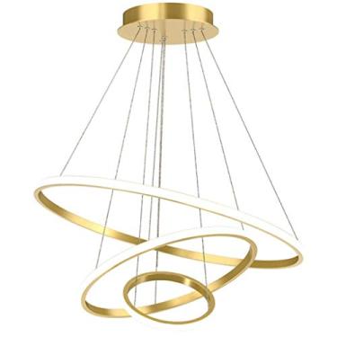 Imagem de Luminária pendente de design moderno regulável de 72 W para mesa de jantar, lustre redondo com luz de teto de acrílico de gel de sílica, ideal para sala de estar, quarto, cozinha e escritóri