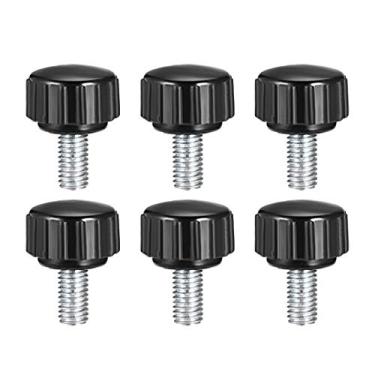 Imagem de uxcell 6 maçanetas serrilhadas M5 x 10 mm Metric Zinc Plated Carbon Steel Rosca macho parafuso de polegar no tipo 16 mm cabeça redonda de plástico rosqueado parafuso de mão botões pretos