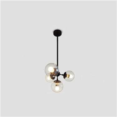 Imagem de Lustre moderno de vidro redondo bola lustre iluminação industrial ferro lustres sala estar quarto luminárias decoração casa lâmpada, branco frio claro led 4 cabeças