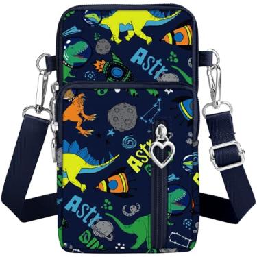 Imagem de BIAOTIE Bolsas transversais pequenas e leves para celular bolsa de viagem bolsa de ombro para mulheres, Azul-escuro dinossauro, Ajustável, leve, resistente, resistente