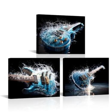 Imagem de Canvbay 3 peças de arte de parede de guitarra tela sala de música decoração de parede estúdio pintura de parede impressão em tela arte musical para sala de estar, cozinha, decoração de casa