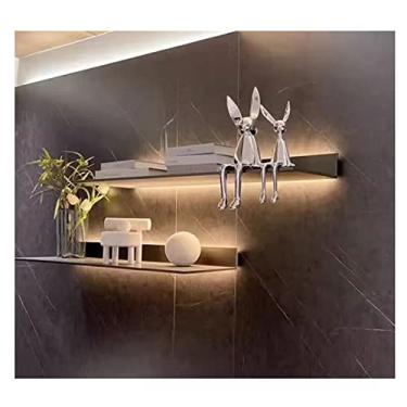 Imagem de Prateleiras flutuantes montadas na parede conjunto de 1, prateleira de alumínio com luz LED para armazenamento, show, decoração, quarto, banheiro, cozinha, sala de estar, escritório (cor: preto