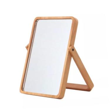 Imagem de TLTDSMY 1 peça espelho estéreo 360 graus espelho cosmético espelho de bancada espelho para mesa pequeno espelho de mesa portátil dobrável espelho de maquiagem vintage mesa bambu