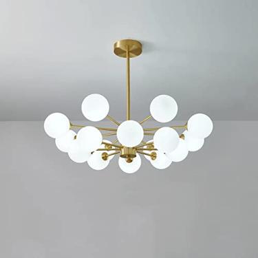Imagem de YQSLQZZ Lustre Sputnik dourado, luzes de teto suspensas de latão semi-embutidas com globo de vidro branco, luz pendente de sala de jantar, para sala de estar e quarto