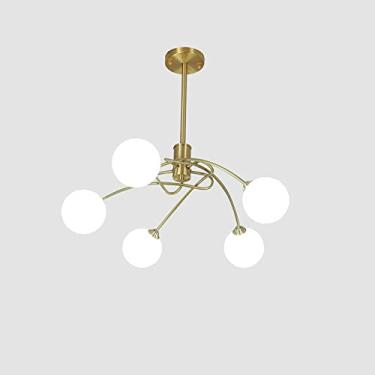 Imagem de YQSLQZZ Lustre de latão escandinavo com luminária Sputnik ajustável em altura, luz de teto de vidro seminivelada com base E27, para sala de estar, quarto, sala de jantar