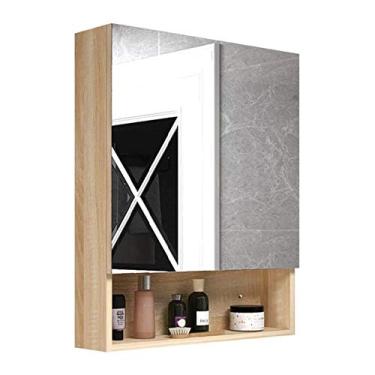 Imagem de Armário de banheiro montado na parede com portas espelhadas multiuso cozinha banheiro armário de armazenamento de medicamentos com prateleira para banheiro, quarto, sala de estar ou cozinha