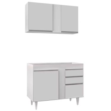 Imagem de Kit Armário Aéreo e Balcão de Cozinha Lavanderia Aurora sem Tampo Branco 100 cm - D'Rossi