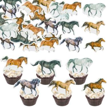 Imagem de Ephlyn 54Pcs Edible Horse Cupcake Toppers Wafer Paper Animal Racing Horse Cake Toppers Dessert Muffin Cake Pick Decoration for Baby Shower Birthday Party Supplies
