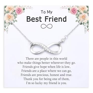 Imagem de PODLEV Presentes de amizade para mulheres e meninas, colares de zircônia infinita de prata ajustável de 40,6 cm + 5 cm para melhor amiga, presente de aniversário, Natal, formatura, presente para ela