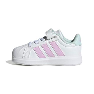 Imagem de adidas Tênis infantil unissex Streetalk elástico de renda e alça, Branco/Bliss Lilac/Halo Mint, 13.5 Wide Little Kid