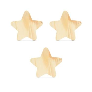 Imagem de Kit 3 Ganchos Cabideiro de Madeira Pinus Pendurador Parede Formato Estrela Decorativo