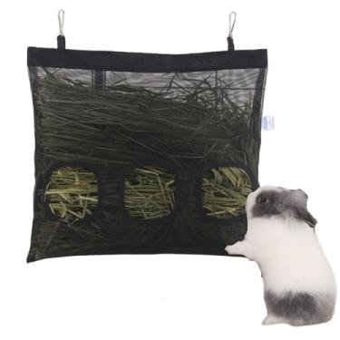 Imagem de Bolsa para alimentador de feno de coelho para porquinhos-da-índia pendurados, suporte de manjedoura, dispensador de pequenos animais, bolsa de armazenamento para coelho, chinchila, hamster (preto