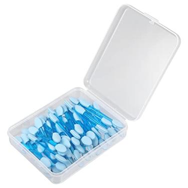 Imagem de 50 aplicadores de esponja de sombra dupla face com recipiente, pincel de sombra, aplicador de maquiagem, azul