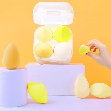 Imagem de Conjunto de 4 esponjas de maquiagem amarelas - 4 esponjas de beleza com 1 caixa de plástico, impecável para creme, pó e líquido
