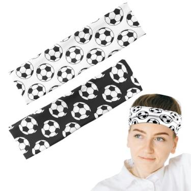 Imagem de Bandanas de futebol para mulheres e homens, elásticas, esportivas, para filha, neta, antiderrapante, acessórios de cabelo de futebol para membros do time, 2 peças, faixas de cabelo brancas e pretas