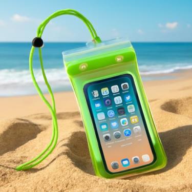 Imagem de Bolsa à prova d'água para telefone capa de telefone à prova d'água para praia com cordão de telefone à prova d'água, verde