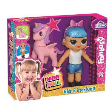 Imagem de Boneca Bebê Mini Doll Fantasy Vinil Com Unicórnio - Adijomar