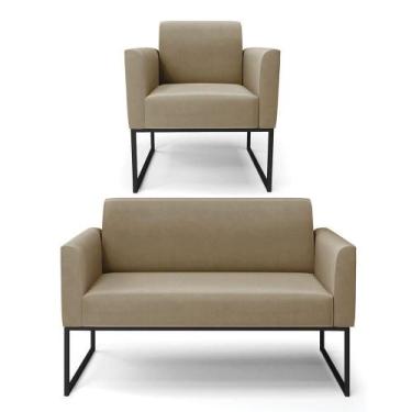 Imagem de Sofá Namoradeira Com Poltrona Base Industrial Preto Marisa Suede Marro