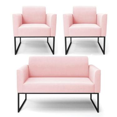 Imagem de Sofá Namoradeira Com 2 Poltronas Base Industrial Preto Marisa Suede Ro